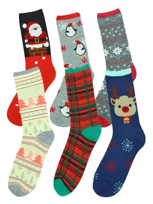 Adorable Christmas Holiday 6-Pack Crew Socks For Women