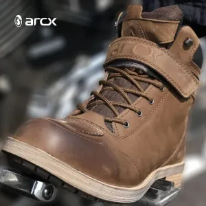 ARCX Cowhide Motorbike Ankle Shoes Antique Waterproof Breathable Wind- Resistant Men Motorcycle Bike Riding Boots