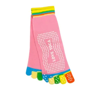 Love Yoga Rainbow Pink Toe Socks (Adult Medium - Women's Shoe Sizes 5-10)