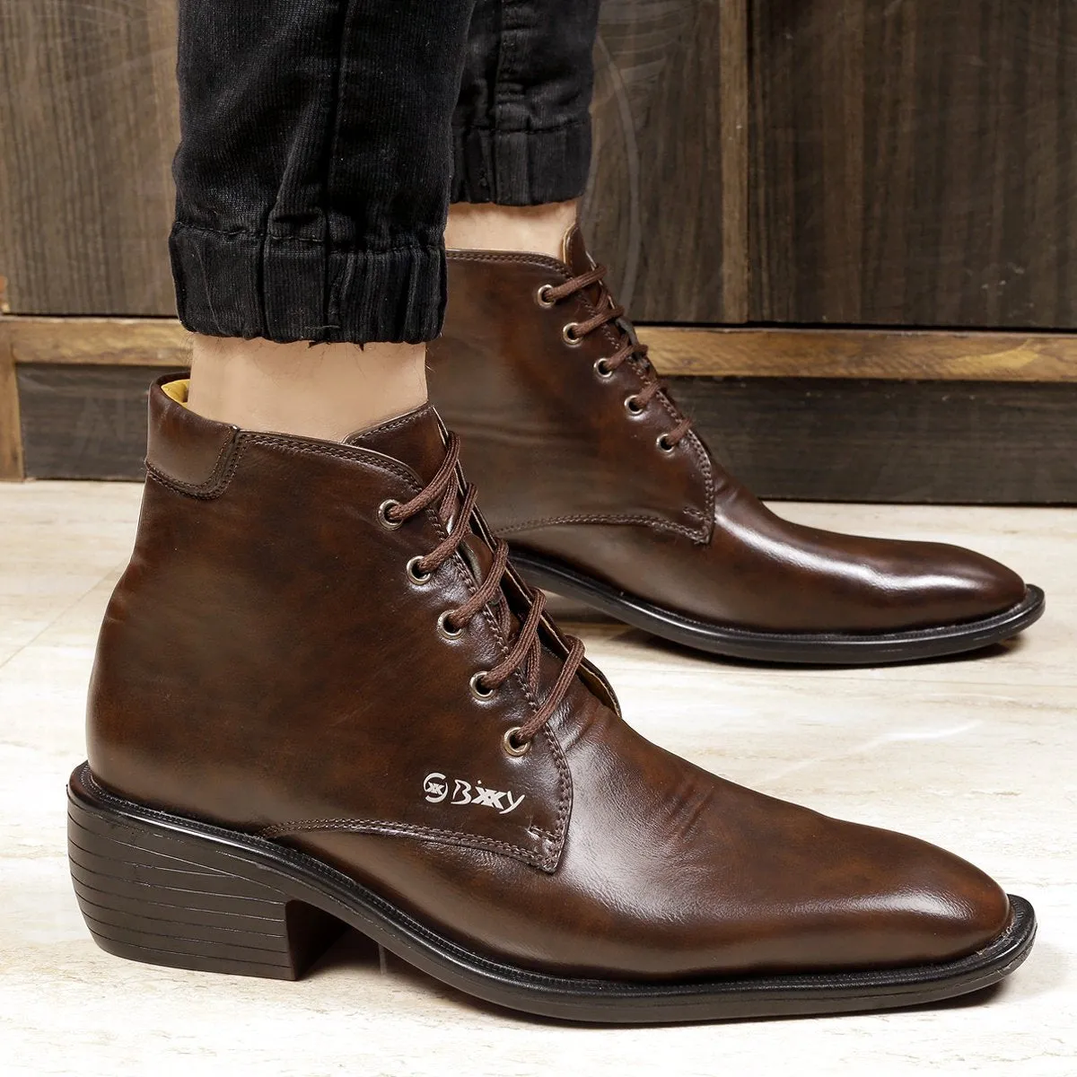 Men's Formal Height Increasing Derby Lace-up Ankle Boots