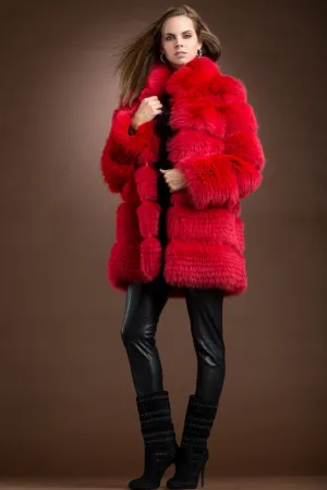 Red Shadow Fox Mid-Length Fur Coat