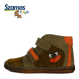 Szamos kid boy high-top shoes brown with orange monster face big kid size