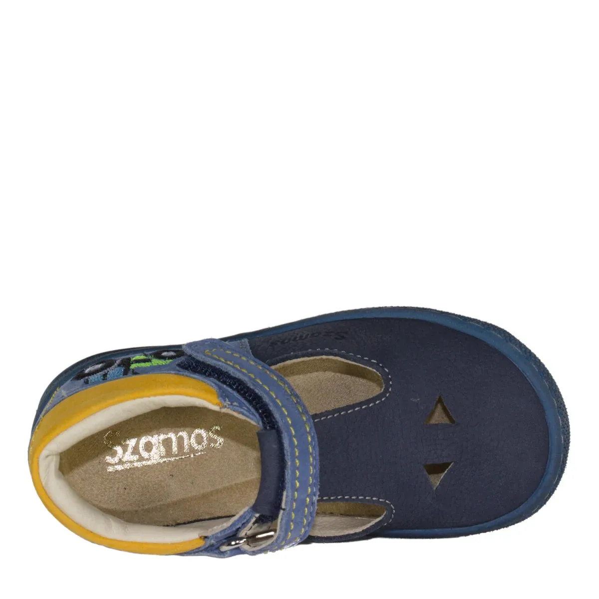 Szamos Kid Boy Sandals In Light And Navy Blue Color And Tractor Pattern With Velcro Strap - Made In Europe