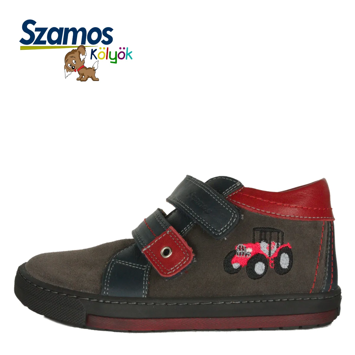 Szamos kid boy sneakers dark brown with red tractor decor little kid/big kid size