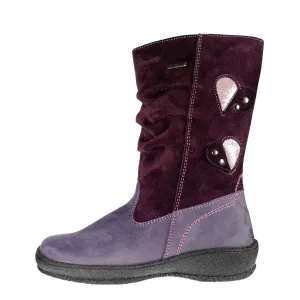 Szamos Kid Girl Winter Boots Mauve And Purple With Hearts And Side Zipper - Made In Europe