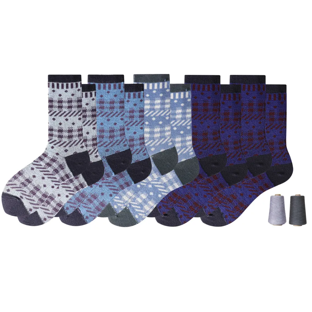 Women's Touch Wear Everyday Stripe Blue Crew Wool Socks 5-Packs